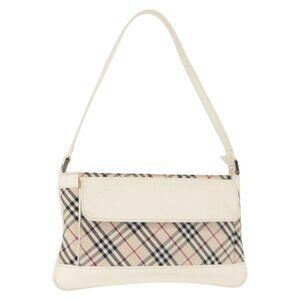 Authentic BURBERRY Nova Check Shoulder Bag Canvas Leather White Silver